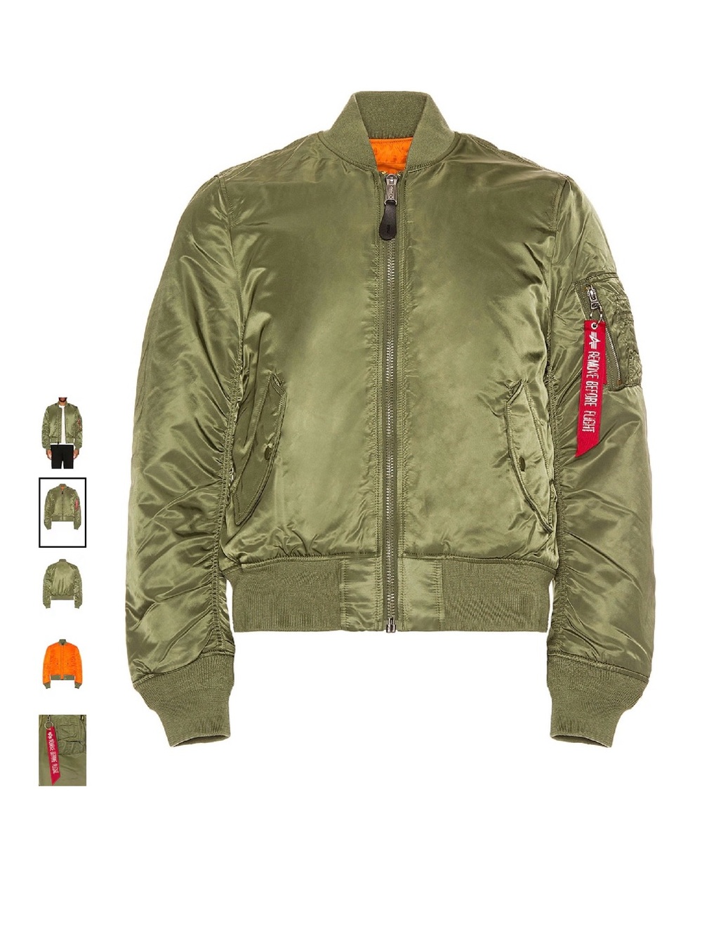 Alpha Industries Reversible Bomber Jacket in Olive with Orange Lining slim fit